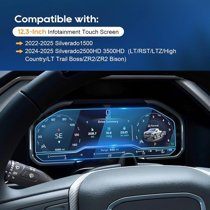 LFOTPP For 2026 Chevy Silverado Screen Protector - 2022~2025 2026 Silverado1500& 2024-2026 Silverado2500HD 3500HD (LT/RST/LTZ/High Country/LT Trail Boss/ZR2/ZR2 Bison) 12.3 Inch Touchscreen (2pcs)[HD Glass] - Image 2